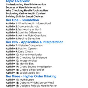Evaluating Health Information Worksheet Activity Booklet