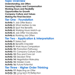 Evaluating Job Offers Worksheet Activity Booklet