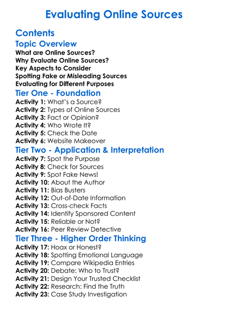 Evaluating Online Sources Worksheet Activity Booklet