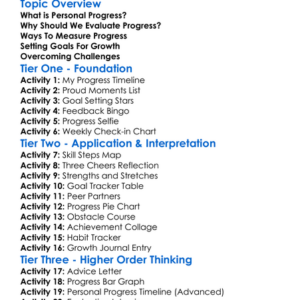 Evaluating Personal Progress Worksheet Activity Booklet