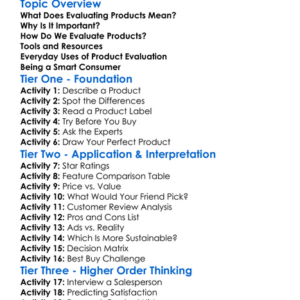 Evaluating Products Worksheet Activity Booklet
