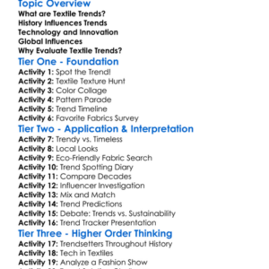 Evaluating Textile Trends Worksheet Activity Booklet