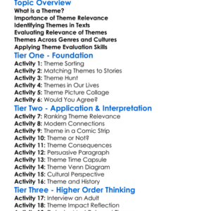 Evaluating Theme Relevance Worksheet Activity Booklet