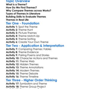 Evaluating Themes Across Works Worksheet Activity Booklet