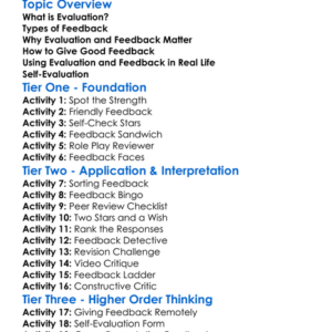 Evaluation And Feedback Worksheet Activity Booklet