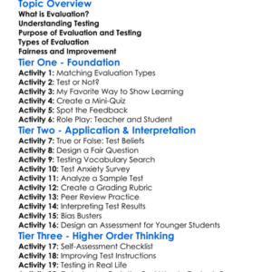 Evaluation And Testing Worksheet Activity Booklet