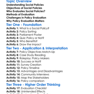 Evaluation Of Social Policies Worksheet Activity Booklet