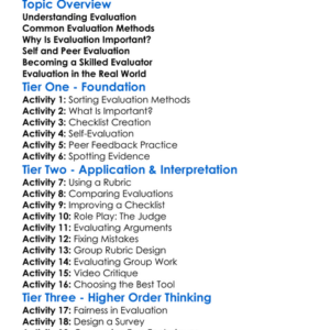 Evaluation Techniques Worksheet Activity Booklet