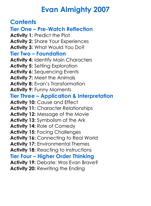 Evan Almighty 2007 Worksheet Activity Booklet