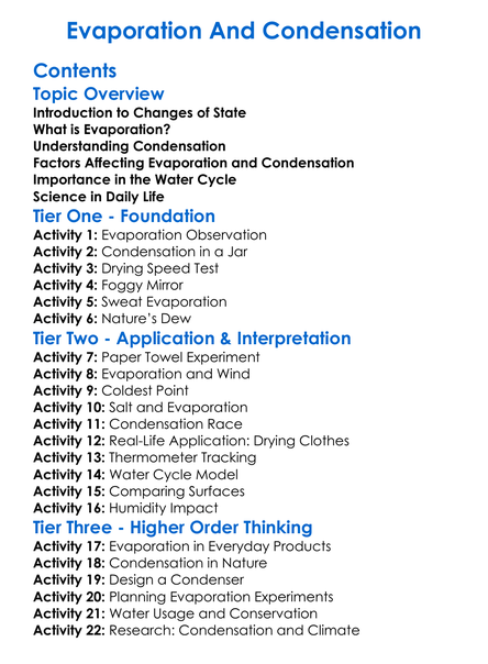 Evaporation And Condensation Worksheet Activity Booklet