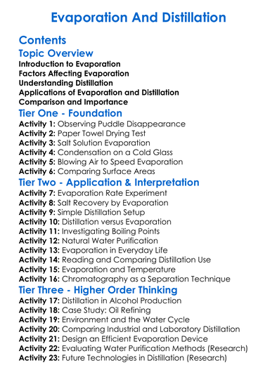 Evaporation And Distillation Worksheet Activity Booklet