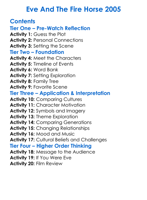 Eve And The Fire Horse 2005 Worksheet Activity Booklet