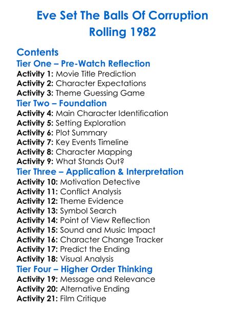 Eve Set The Balls Of Corruption Rolling 1982 Worksheet Activity Booklet