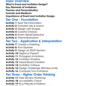Event And Invitation Design Worksheet Activity Booklet