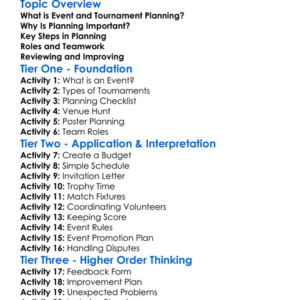 Event And Tournament Planning Worksheet Activity Booklet
