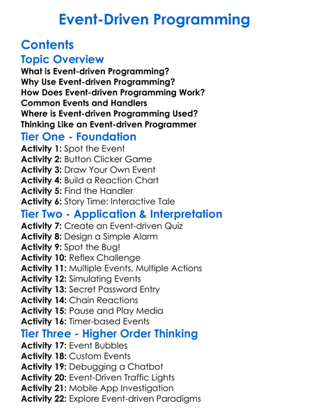 Event-Driven Programming Worksheet Activity Booklet