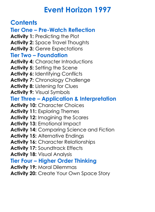 Event Horizon 1997 Worksheet Activity Booklet