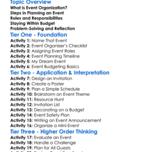 Event Organization And Planning Worksheet Activity Booklet