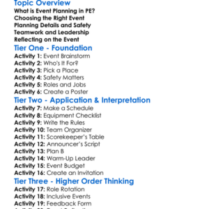 Event Planning In Pe Worksheet Activity Booklet