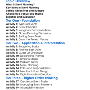 Event Planning Worksheet Activity Booklet