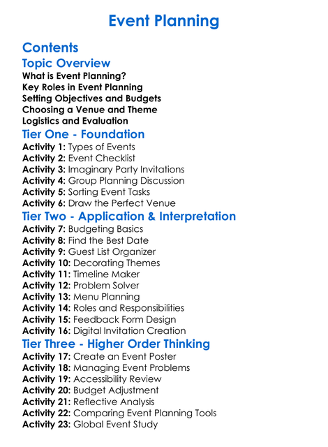 Event Planning Worksheet Activity Booklet