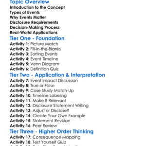 Events After Reporting Period Worksheet Activity Booklet