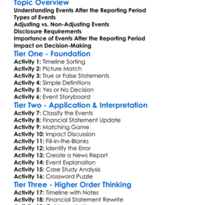 Events After The Reporting Period Worksheet Activity Booklet