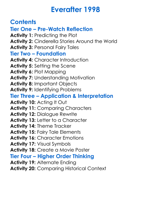 Everafter 1998 Worksheet Activity Booklet
