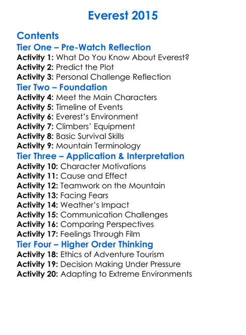 Everest 2015 Worksheet Activity Booklet
