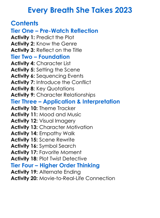 Every Breath She Takes 2023 Worksheet Activity Booklet