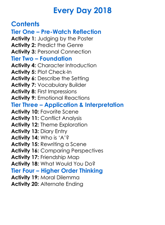 Every Day 2018 Worksheet Activity Booklet