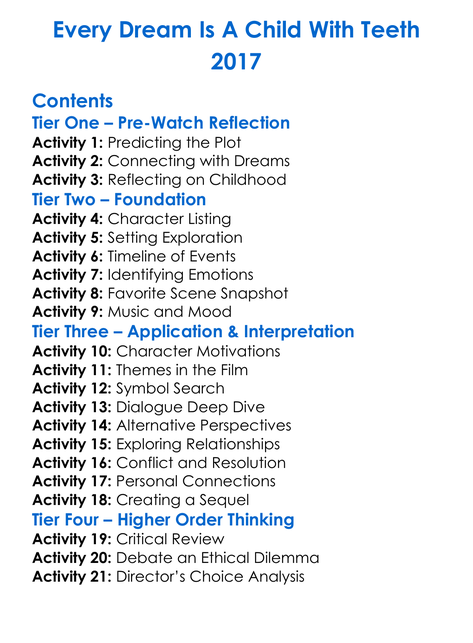 Every Dream Is A Child With Teeth 2017 Worksheet Activity Booklet