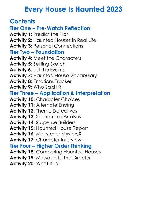 Every House Is Haunted 2023 Worksheet Activity Booklet