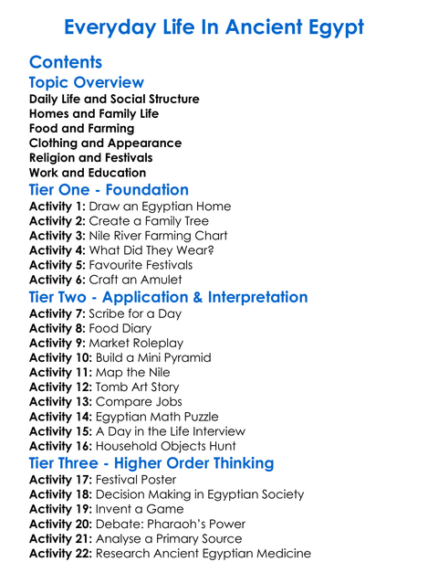 Everyday Life In Ancient Egypt Worksheet Activity Booklet