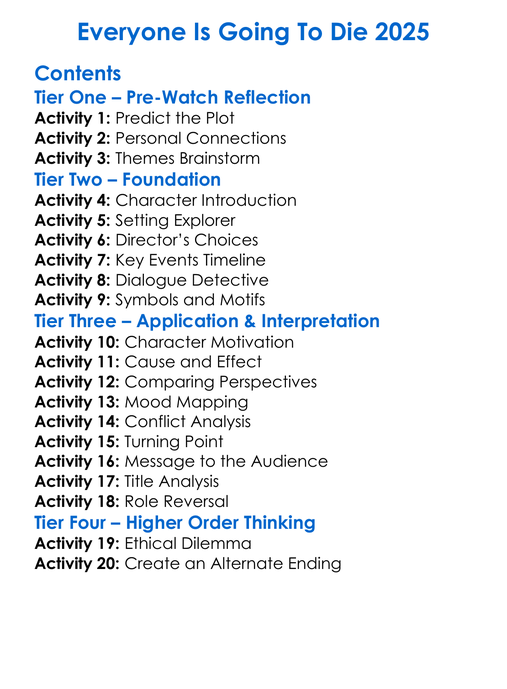 Everyone Is Going To Die 2025 Worksheet Activity Booklet