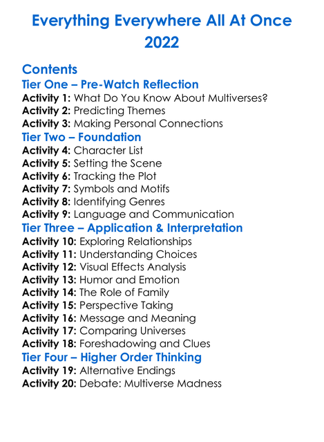 Everything Everywhere All At Once 2022 Worksheet Activity Booklet