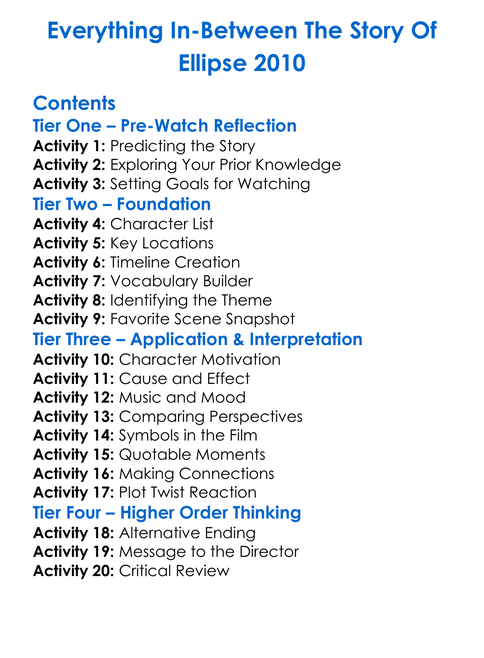 Everything In-Between The Story Of Ellipse 2010 Worksheet Activity Booklet