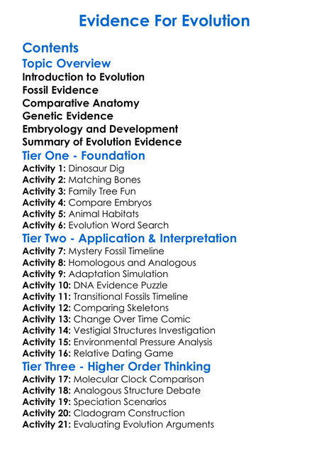 Evidence For Evolution Worksheet Activity Booklet
