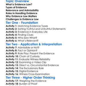 Evidence Law Worksheet Activity Booklet