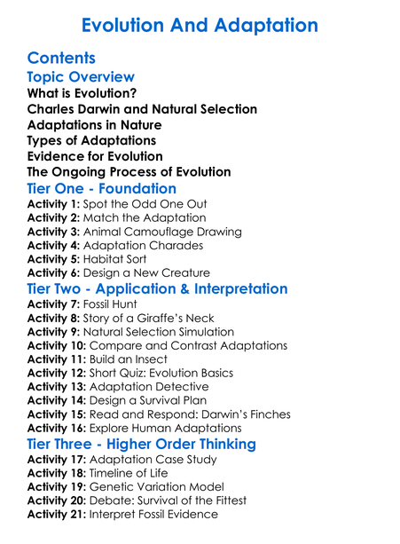 Evolution And Adaptation Worksheet Activity Booklet
