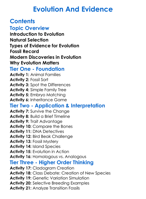 Evolution And Evidence Worksheet Activity Booklet