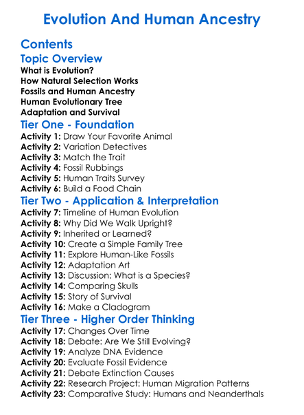 Evolution And Human Ancestry Worksheet Activity Booklet