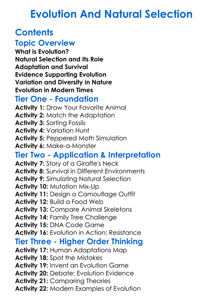 Evolution And Natural Selection Worksheet Activity Booklet