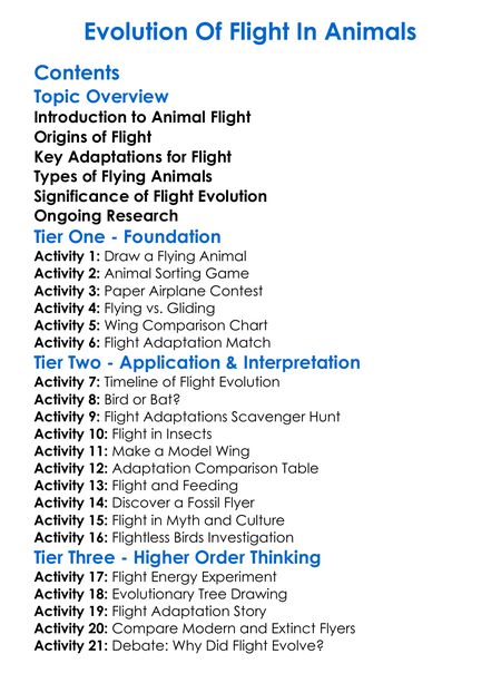 Evolution Of Flight In Animals Worksheet Activity Booklet
