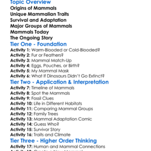 Evolution Of Mammals Worksheet Activity Booklet