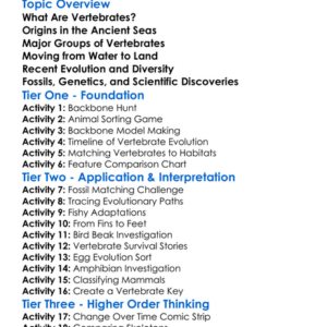 Evolution Of Vertebrates Worksheet Activity Booklet