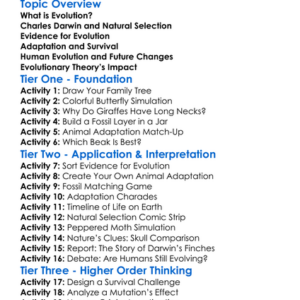 Evolutionary Theory Worksheet Activity Booklet