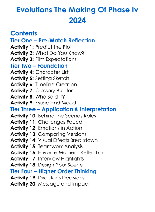 Evolutions The Making Of Phase Iv 2024 Worksheet Activity Booklet