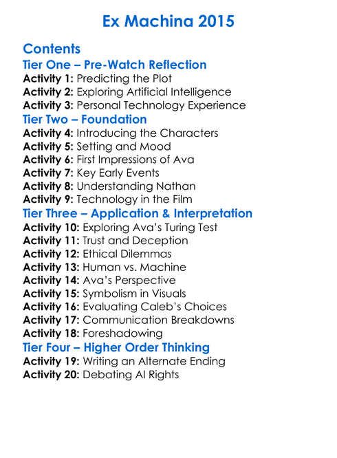 Ex Machina 2015 Worksheet Activity Booklet