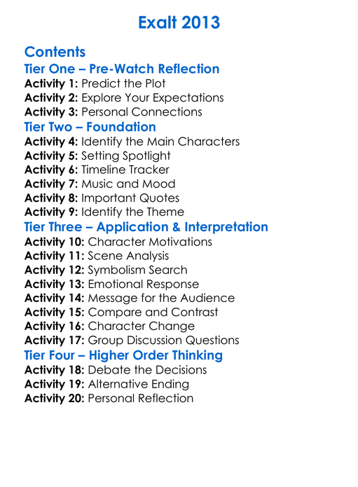 Exalt 2013 Worksheet Activity Booklet